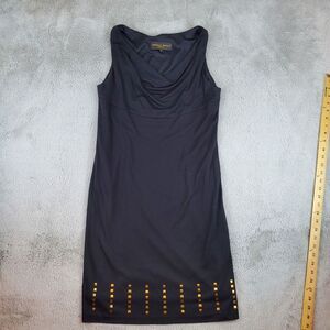 Donna Ricco Dress Womans Sz 12P Black Sleeveless Party Midi Lined Metalic Accent